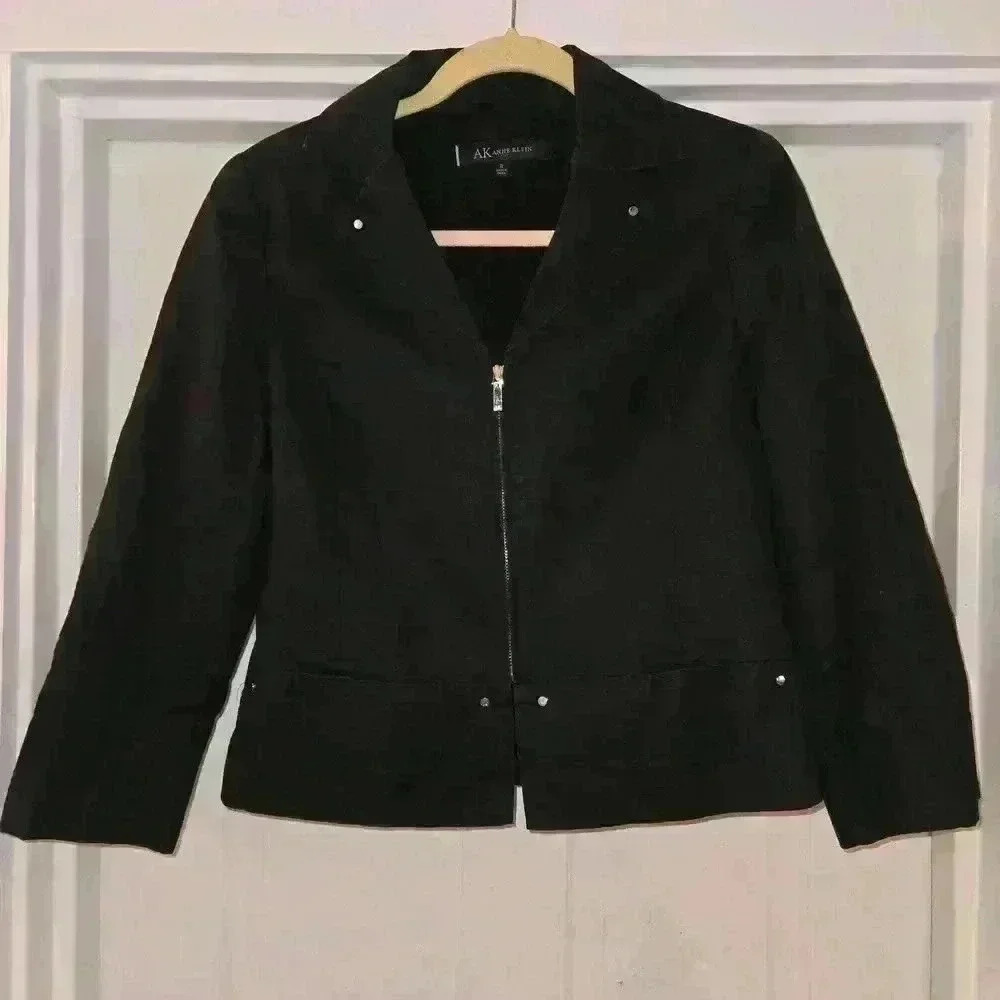 Anne Klein Womens Linen Cotton Blend Jacket Navy Size 8